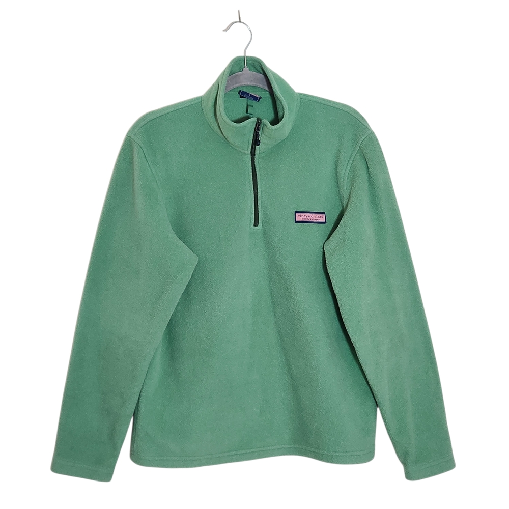 Vineyard Vines Mens Green Fleece Quarter-Zip Pullover Size Small